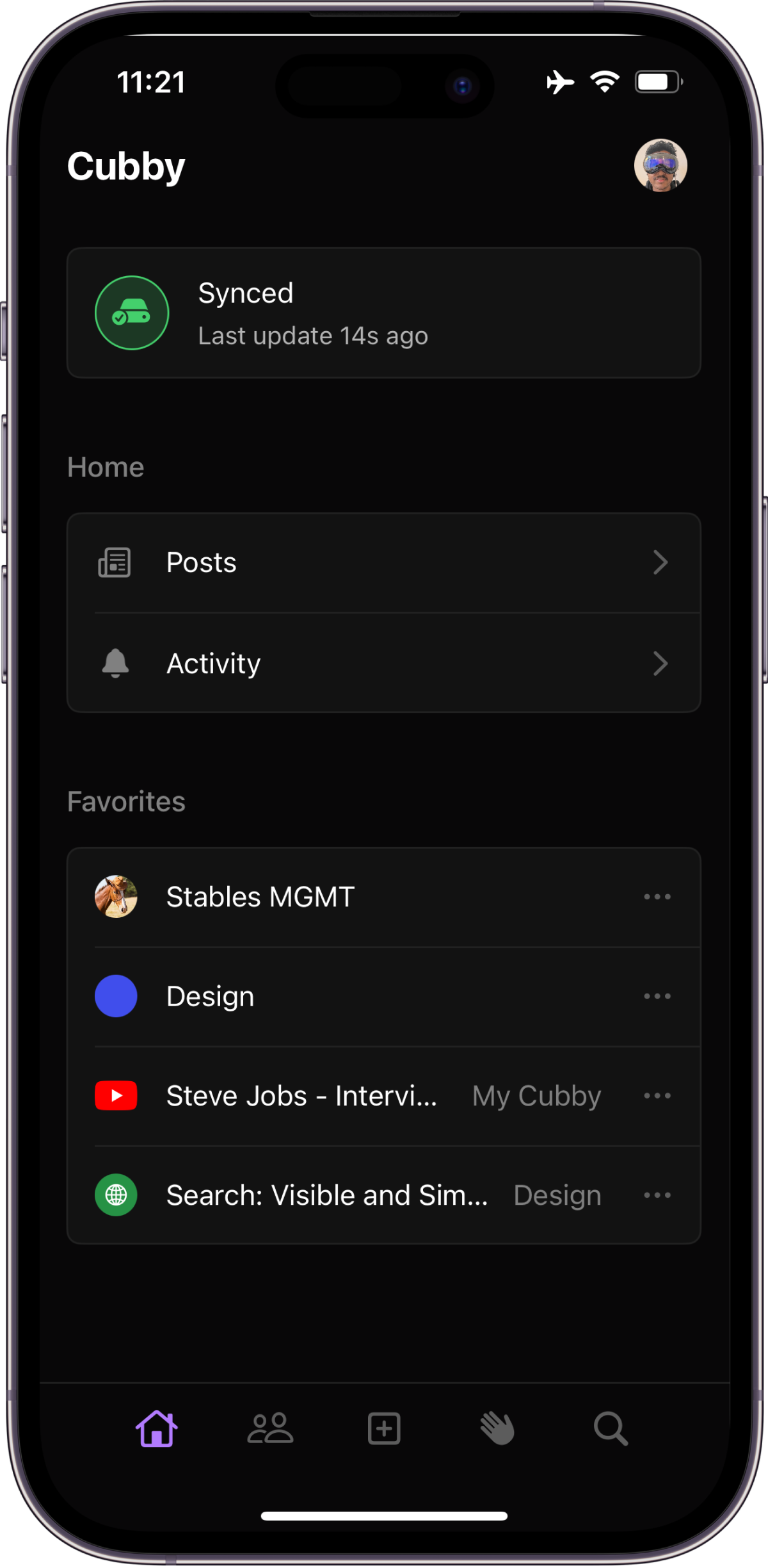 Cubby iOS app home